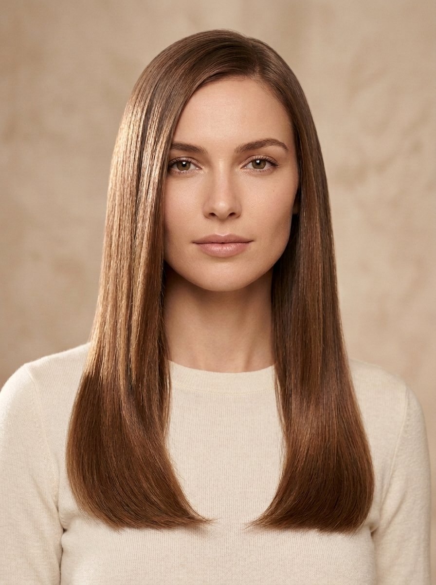 Mujer con cabello liso brillante resultado botox capilar